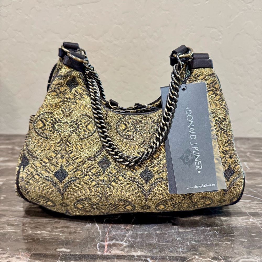 NEW Donald Pliner Finesse Gold Brocade Tapestry Handbag